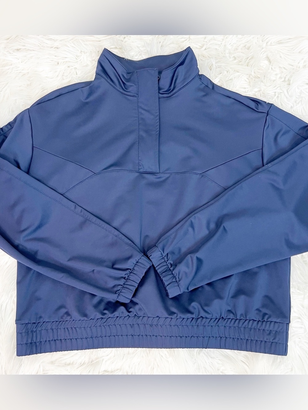 LUCKY IN LOVE NAVY BLUE 1/4 ZIP SMOCKED HEM PULLOVER JACKET SZ LARGE